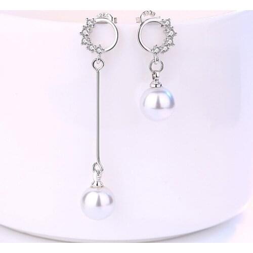 KOFSAC 2021 Fashion Silver Color Earrings For Women Jewelry Individuality Asymmetry Pearl Earring Lady Anniversary Gift