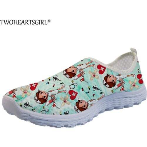 Cute Nurse Fairy Printed Women Flats Shoes Air Mesh Summer Sneaker Gradient Style Girls Nursing Shoes Female Footwear Zapatos