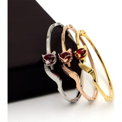 Fashion OL Stainless Steel Better Red Crystal Sex Fox Animal Bangle Bracelet Rose Gold Color Female Woman Party Gift