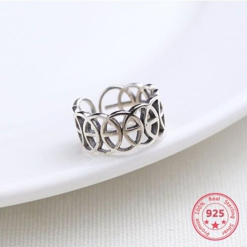 Korea New Style 925 Sterling Silver Ring for Women Thai Silver Simple Fashion Chic Hollow Open Ring Jewelry