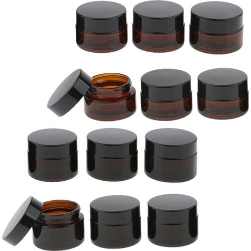 12Pcs, Refillable Cosmetic Containers Round Glass Jars Vials For Face Creams Lotions