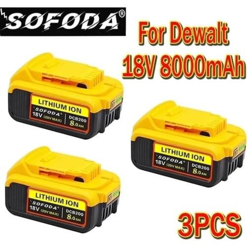3pcs 18V 8.0Ah MAX XR Battery Power Tool Replacement for DeWalt DCB184 DCB181 DCB182 DCB200 20V 8A 18Volt 18v Battery