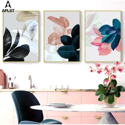 Abstract Botanical Leaf Print Poster On Canvas Plant Pink Black Leaves Wall Art Paintings Modern Home Bedroom Decorative Picture
