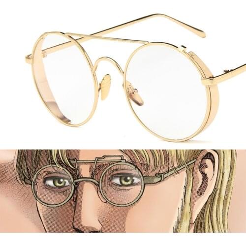 Anime Attack on Titan Zeke Jaeger Cosplay Glasses Steampunk Metal Flat Mirror Retro Round Glasses Frame Glasses Anime Glasses