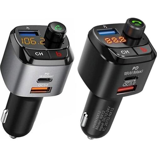Bluetooth 5.0 Car FM Transmitter Microphone Wireless Hands-Free Type-c 18W Car PD Modulator QC3.0 Charger FM Fast Charging N6C2