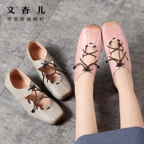 Womens Vulcanize Shoes Elastic band Leather stitching Ankle strap Genuine Leather women flats Casual Female Driving Ballet Foo