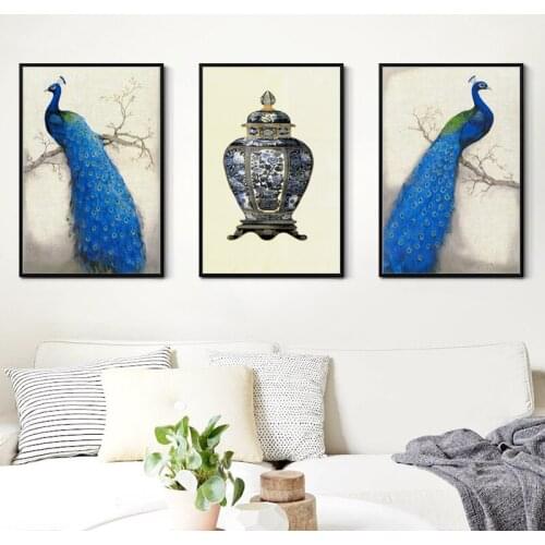07G Modern Retro Peacock Jar A4 A3 A2 Canvas Art Painting Print Poster Picture Wall Living Room Home Decoration Murals Portrait
