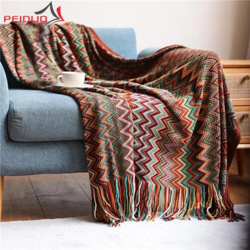PEIDUO Bohemian Throw Blanket with Tassel Color Soft Knitted Blankets for Sofa Couch Chair Bed Home Decorate 130 x 200cm