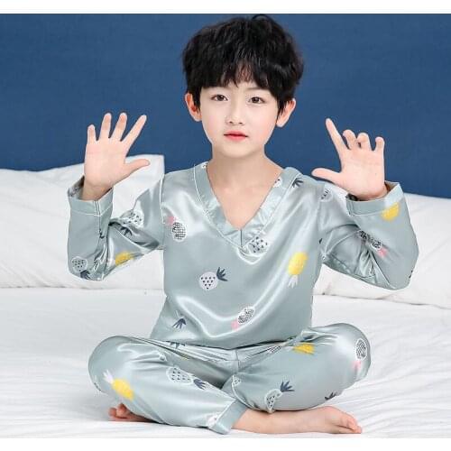 Children Kids Pajama Sets Silk Satin Pajamas Boys Girls Clothing Sets Pyjamas Short/Long Sleeve Blouse Tops+Shorts Sleepwear