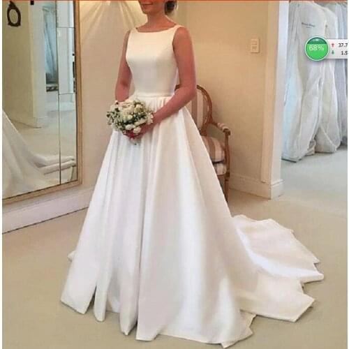 Elegant Long Beach A Line Satin Wedding Dress 2020 Sleeveless White Bridal Gown Online Chinese Store robe de bal rouge