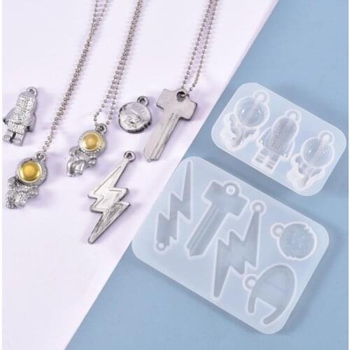 Astronaut Lightning Shape Pendant Silicone Mold Resin Casting Mold For DIY Crystal Epoxy Pendant Keychain Jewelry Making Tool