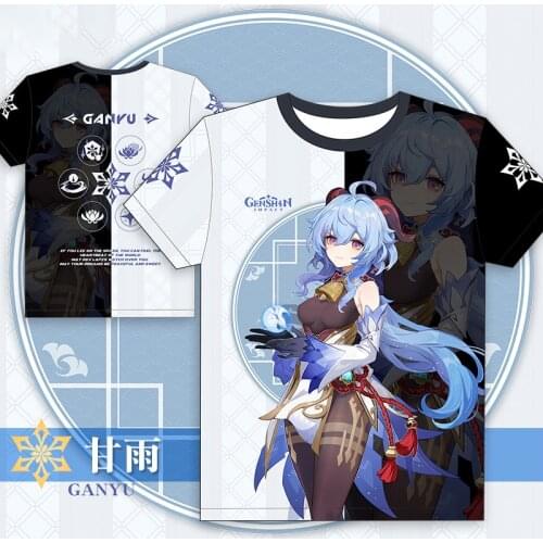 Anime Genshin Impact Keqing Ganyu T-Shirt Cosplay Costume Loose Short-Sleeved Summer New Men Women Student Casual Tee Tops