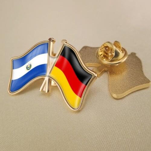 El Salvador and Germany Crossed Double Friendship Flags Lapel Pins Brooch Badges