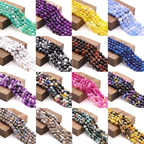 15.5" Faceted Dzi Agat Drilled Natural Stone Beadded Wholesale 6 mm 8 mm 10 mm Loose Beads For DIY Making Bracelets Jewelry