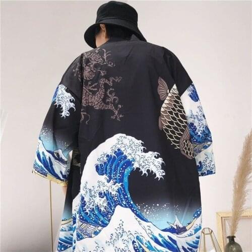 The Great Wave Off Kanagawa Man Japanese Traditional Orient Ethnic Cardigan Kimono Haori Man Unisex Thin Loose Ukiyo-e Outfits