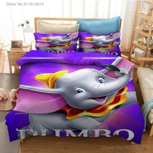Disney Cartoon Dumbo 3D Print Bedding Set Elephant Duvet Cover Set Soft Quilt Cover Pillowcase Home Textile Twin Full Queen King