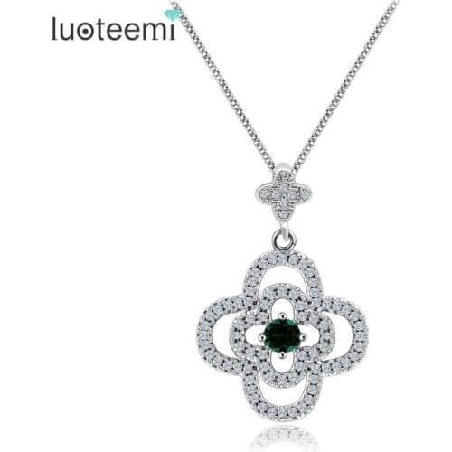 LUOTEEMI New Fashion Jewelry Link Chain Round CZ Stone Inlay Double Cross Pendant Necklace for Women Girl Nice Birthday Gift