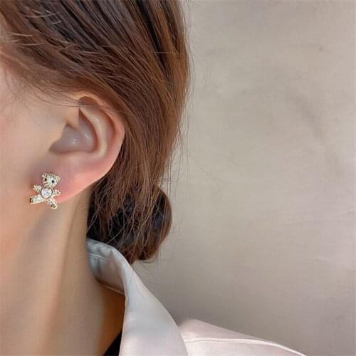 Cute Bear Earrings Crystal Statement Minimalist Animal Stud Earrings Womens Earrings Fashion Jewelry 2021 Brincos Wholesale