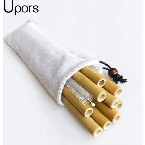 UPORS 6/10Pcs Natural Organic Bamboo Straw Set Eco Friendly Bamboo Straw Reusable Drinking Straws with Straw Case Brush 8inch