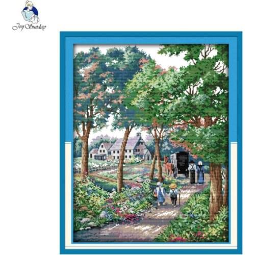 Outing Field Scenery Pattern Cross Stitch Kit 14CT 11CT Count Canvas Printing Embroidery Set Needlework Home Decoration Painting