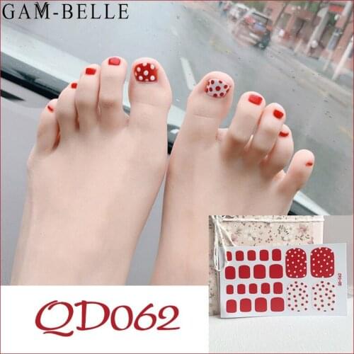 GAM-BELLE 1 Sheet Nail Toe Sticker Strawberry Flower Dot Geometric Pattern Sweet Full Cover Toenails Wraps Decals Decoration