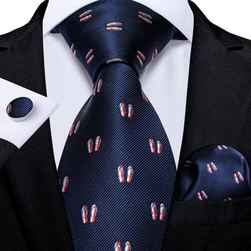New Designer Fashion Men Tie Navy Blue Solid Paisley Plaid Quality Silk Wedding Tie For Men DiBanGu Hanky Cufflinks Gift Tie Set