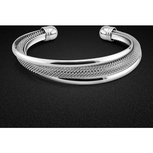 New Womens 925 Sterling Silver Bracelet Ethnic Style Stacking Design Open Bangle Free Adjustment Charm Jewelry Gift