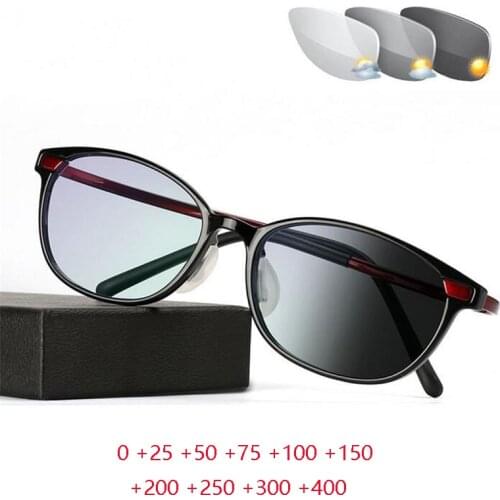 New Screwless Sun Photochromic Gray Presbyopic Eyeglasses Outdoor Shade Anti-UV Anti-UV Oval Reading Glasses 0 +0.25 +0.5 To +4