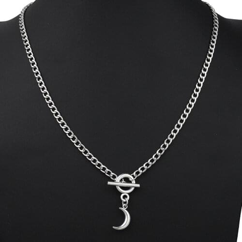 Hip-pop Rock Punk Style Moon Pendant Necklace OT Buckle Goth Jewellery Necklaces For Women Men Kpop Street Egirl Handmade Gifts