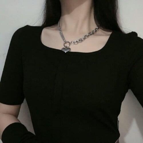 Punk Hip Hop Women Necklace Stainless Steel Heart Pendant Necklace Ladies Street Retro Rock Girls Jewelry Necklace Collier Femme