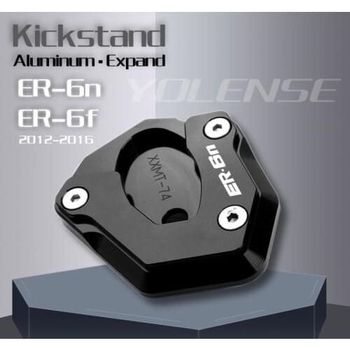 For KAWASAKI ER-6N ER6N ER 6N ER-6F ER6F ER 6F Motorcycle CNC Kickstand Foot Side Stand Extension Support Plate Pad With logo