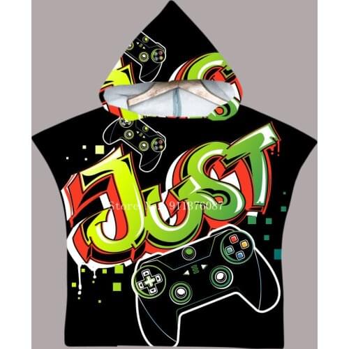 Gamepad Child Adult Beach Towels with Hood Microfiber Quick Dry Hooded Towel Poncho for Swimming Beach Surf Bathrobe Beachwear