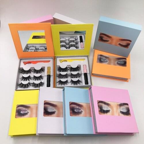 TOP Quality 3 Pairs 3D Mink Eyelashes With Lash Glue Fake Lashes Waterproof Liquid Long Lasting Eyelashes Set for Makeup