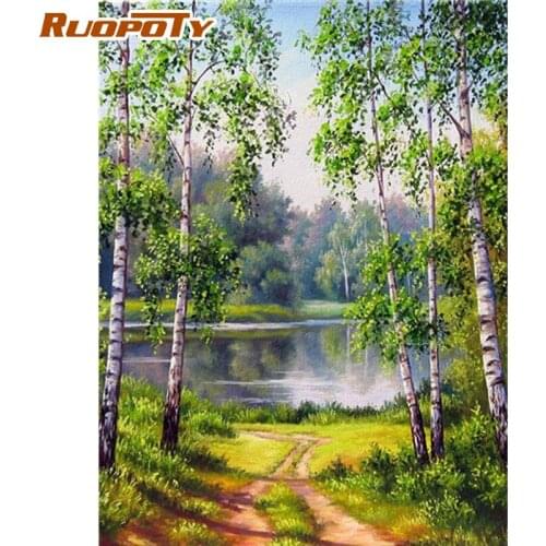 RUOPOTY 60x75cm Frame Paint By Number For Adults Forest Landscape Acrylic Paint On Canvas Coloring By Numbers For Home Decors