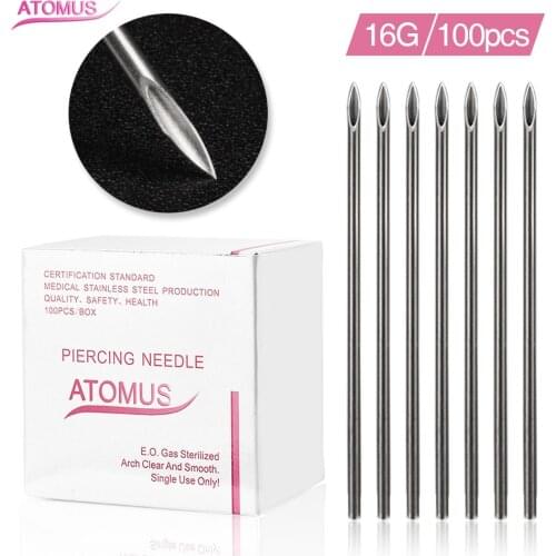 ATOMUS 100PCS 16G Body Piercing Needles Sterilized Steel Piercing Needles 1.2mm Piercing Needles Free Shipping Supply