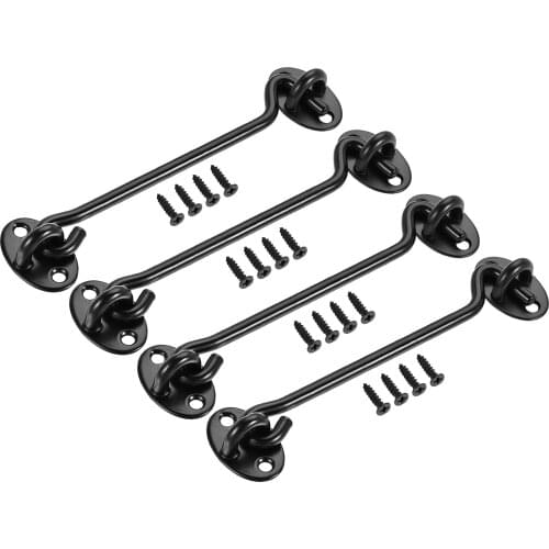 Uxcell 6" Cabin Hook Eye Latch Gate Door Window Stainless Steel with Screws Black 4 Pcs