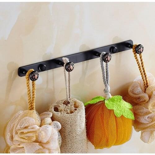 Vidric Robe Hooks 3-6 Row Solid Brass Coat Clothes Hangers Door Hook Shower Sponger Storage Towel Hooks For Bathroom Wall Hooks