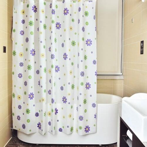 Punch-free Shower Curtain Waterproof Mildew Proof Small Flower Pattern Bathroom Curtains Bath Partition Curtain With Hooks