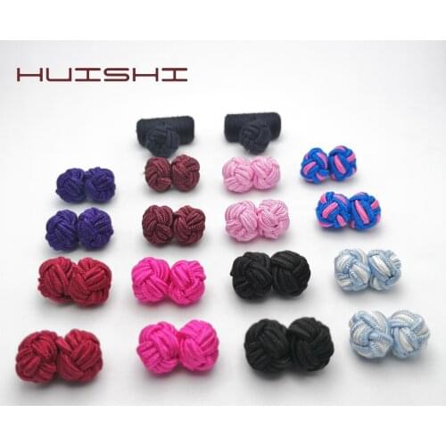 HUISHI 1 pair 11 Colors Shirt Knot Cufflinks For Mens Multicolor Elastic Fabric Ball Knot Cufflink Double Rope Ball Knot Cuff