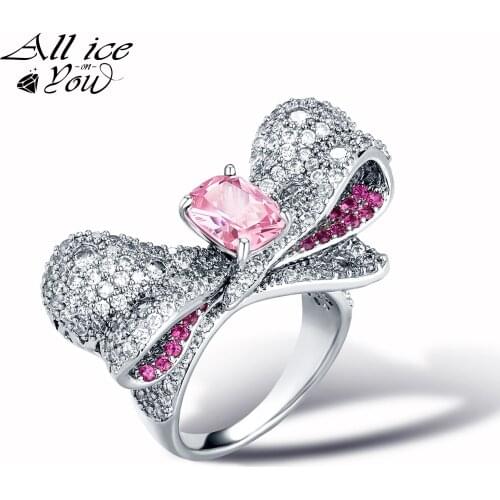 2021 New Top Iced Out Luxury Cubic Zirconia Ring Bowknot Butterfly Hip Hop Fashion Jewelry wedding eternity Women Ring For Gift