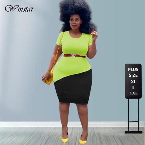 Plus Size Dress Women Summer Wholesale Short Bodycon Elegant Stretch Patchwork Without Belt Mini Dresses for Women Dropshipping