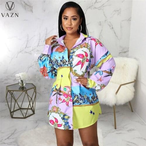 VAZN 2021 Autumn Vintage Shirt Dress Overalls Mini Dress Sexy Chiffon Full Sleeve High Waist Young Vestidos For Female