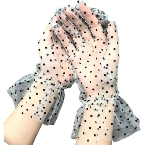 1 Pair Transparent Women Gloves Arm Warmer Short Tulle Mesh Dot Design Weeding Party Lace Gloves Sun-protective Sleeve