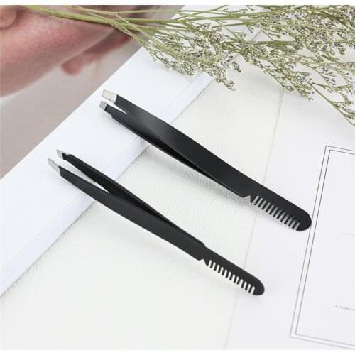 1pcs Eyebrow Tweezer Eyebrow Comb Beauty Slanted Puller Stainless Steel Eye Brow Clips Hair Removal Makeup Toos