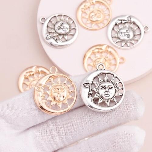 5pcs 30x26mm Retro Jewelry DIY Moon Sun Pendants Charms for Making Bracelets Necklaces Antique Silver Color Accessories