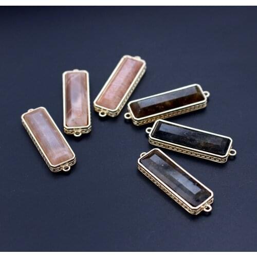 10pcs Trendy Rectangle Natural Stone Pendant Labradorite Tiger Eye Sun Stone Connectors Charms DIY Necklace Bracelet Jewelry
