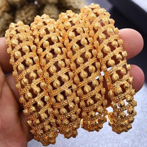 4pcs/lot Hollow hot Wedding Gold Color Bangles For Women Dubai Bride Ethiopian Bracelet Africa Bangles Arab Jewelry Gold Charm