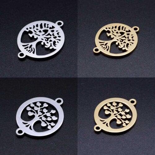5pcs/lot 316L Stainless Steel Heart Tree of Life DIY Connector Charm Wholesale AAAAA Quality Jewelry Making Charms