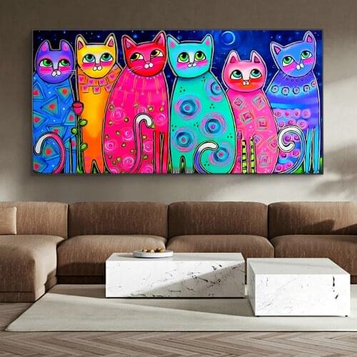 Abstract Colorful Cats Canvas Art Posters And Prints Modern Animals Canvas Paintings Wall Art Nordic Art Pictures For Kids Room