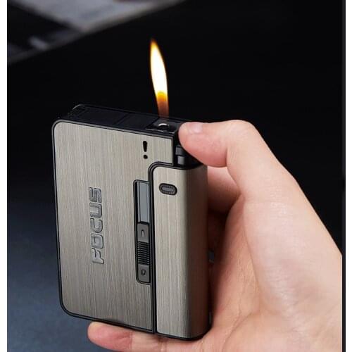 Automatic Cigarette Case 10pcs Cigarette Capacity Can Mount Lighter Metal Cigarette Box for Men Smoking Nice Gift Dropshipping